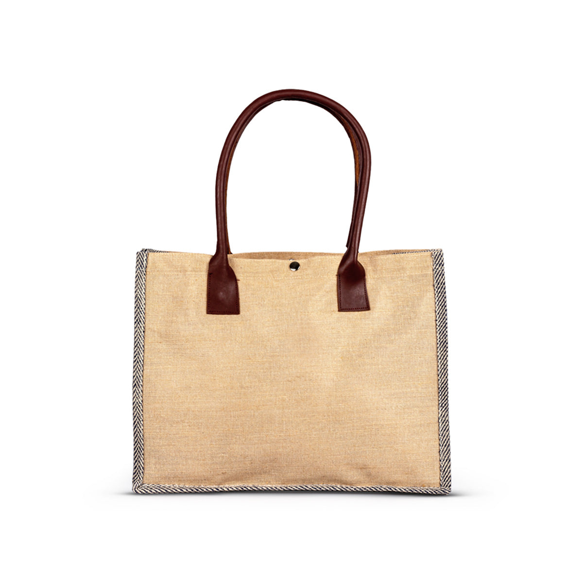 Jute Fashion Tote with Leather Handle