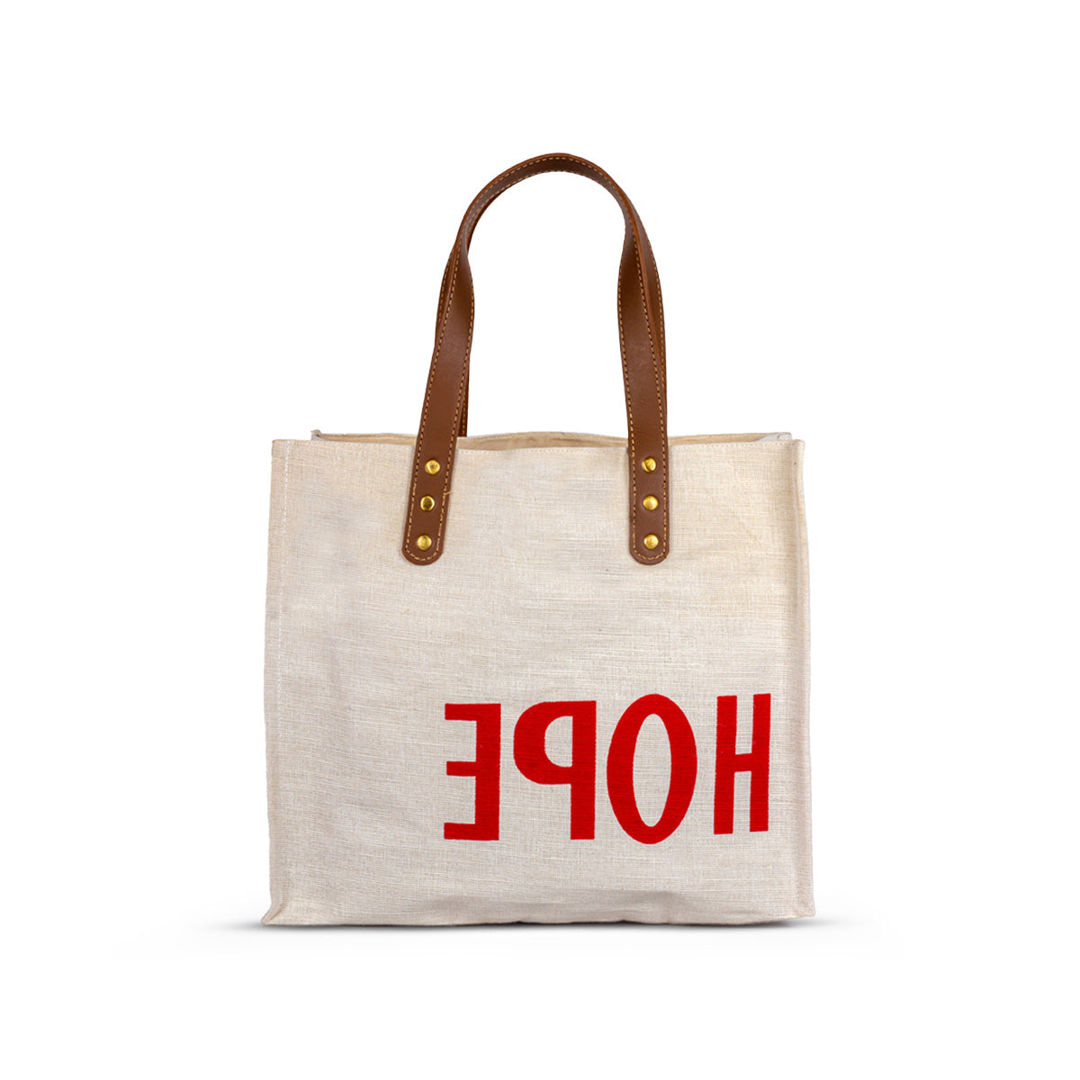 Jute Fashion Tote with Leather Handle