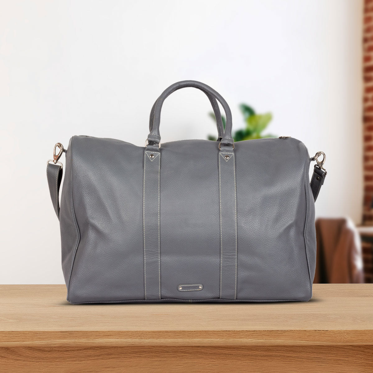 Leather Duffel Bag Grey