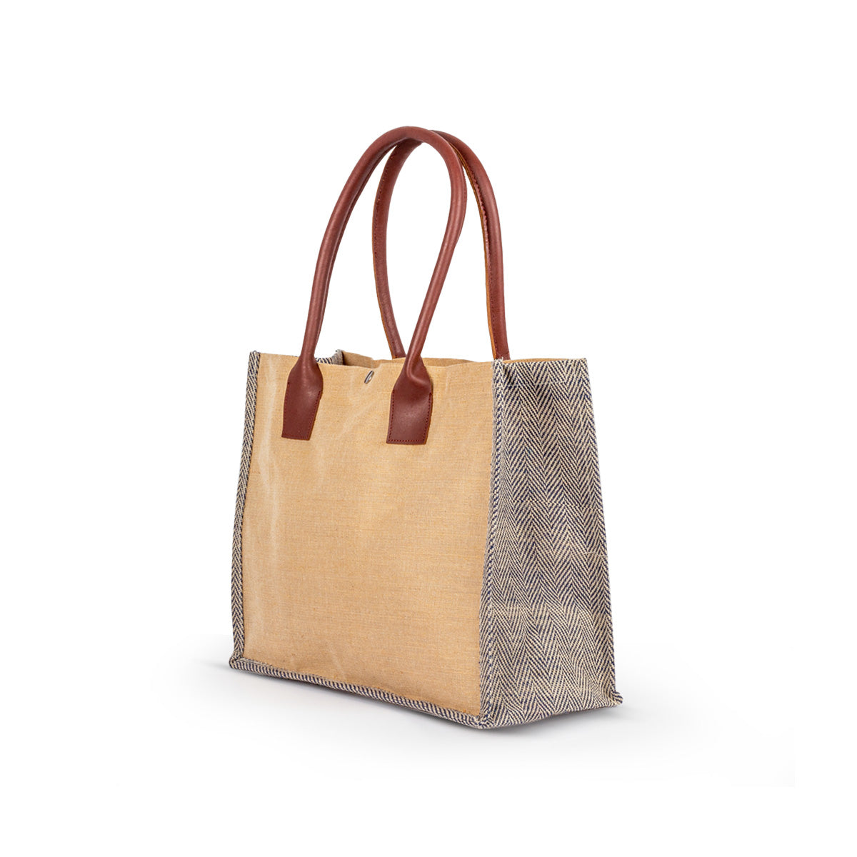 Jute Fashion Tote with Leather Handle