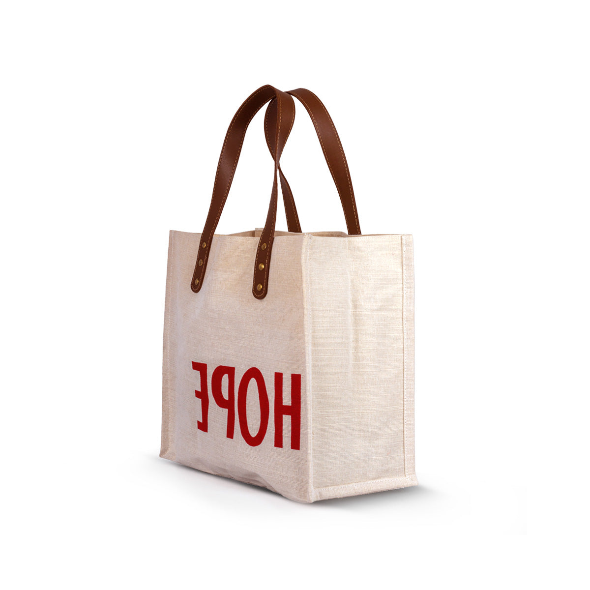 Jute Fashion Tote with Leather Handle