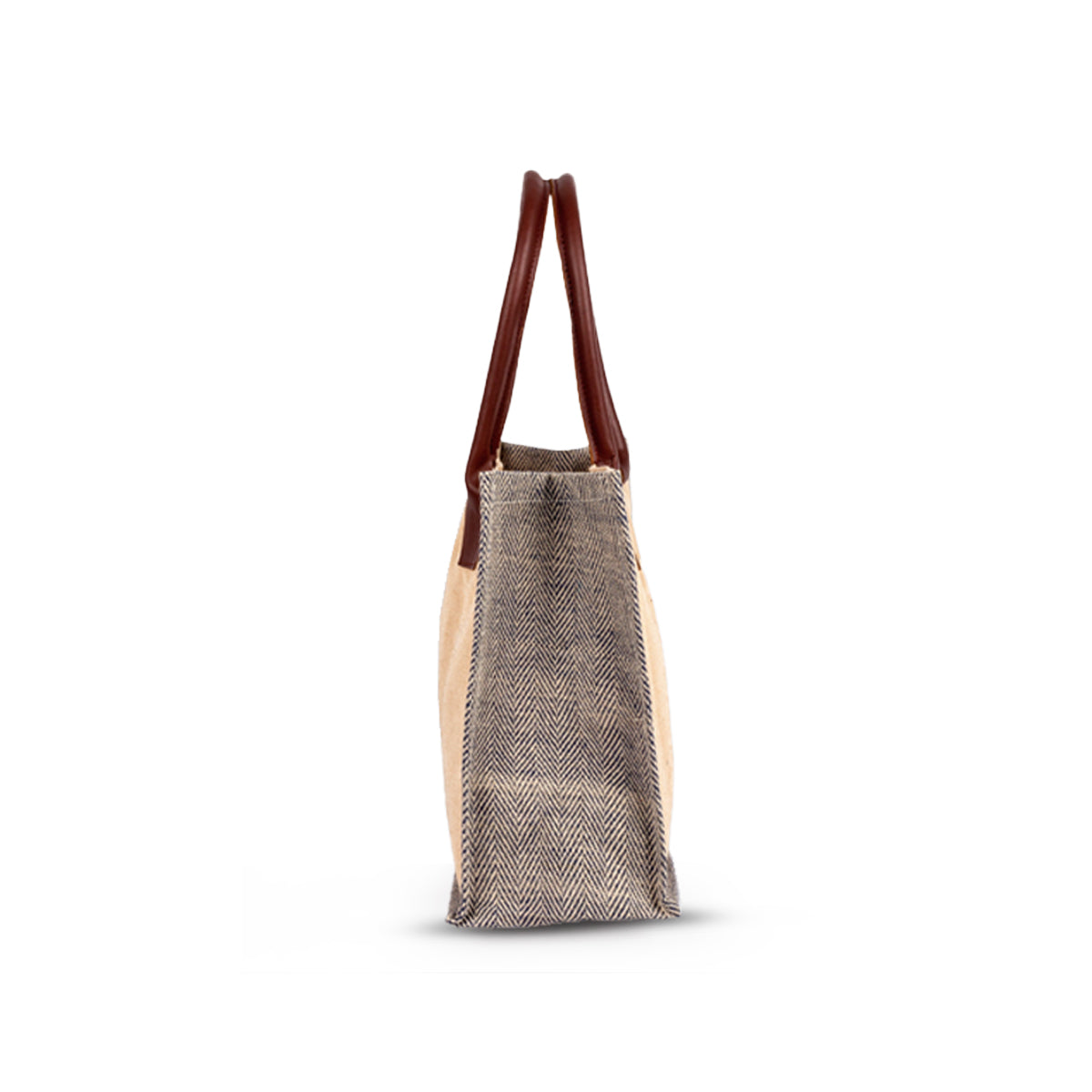 Jute Fashion Tote with Leather Handle