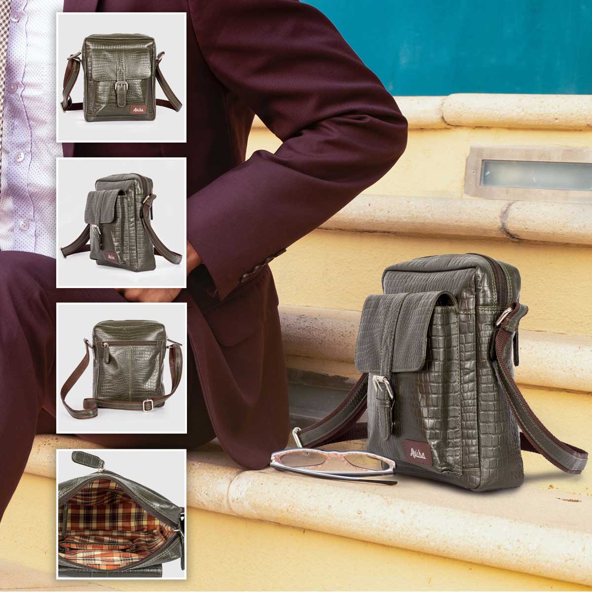 Leather Bag For men Olive