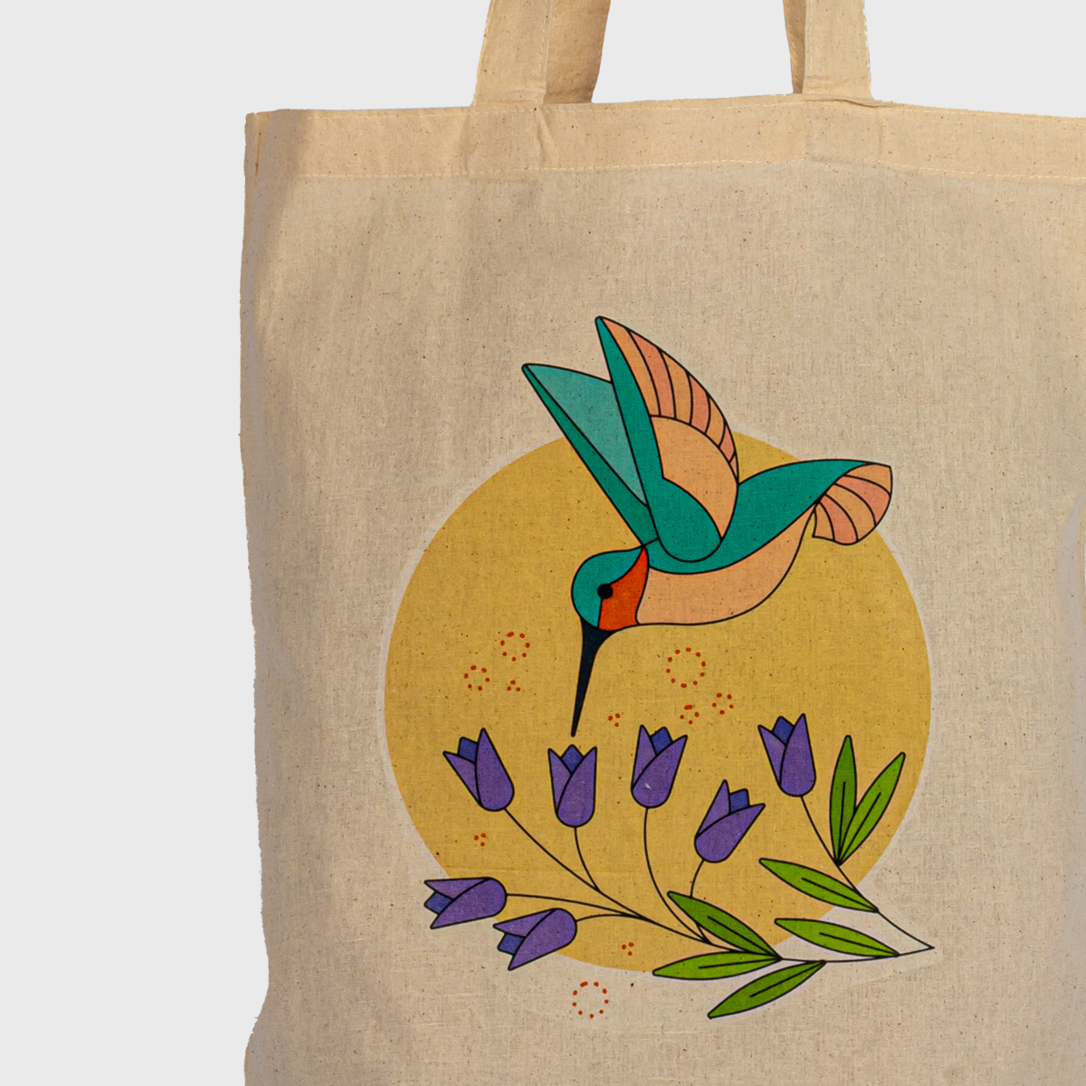 Printed canvas tote bag - Bird and Flower - Bags Basket