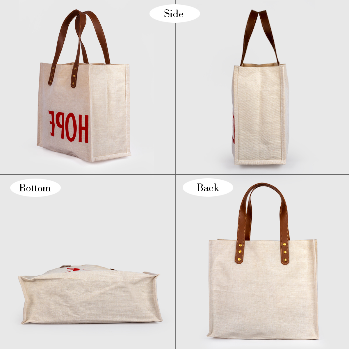 Jute Fashion Tote with Leather Handle - Bags Basket